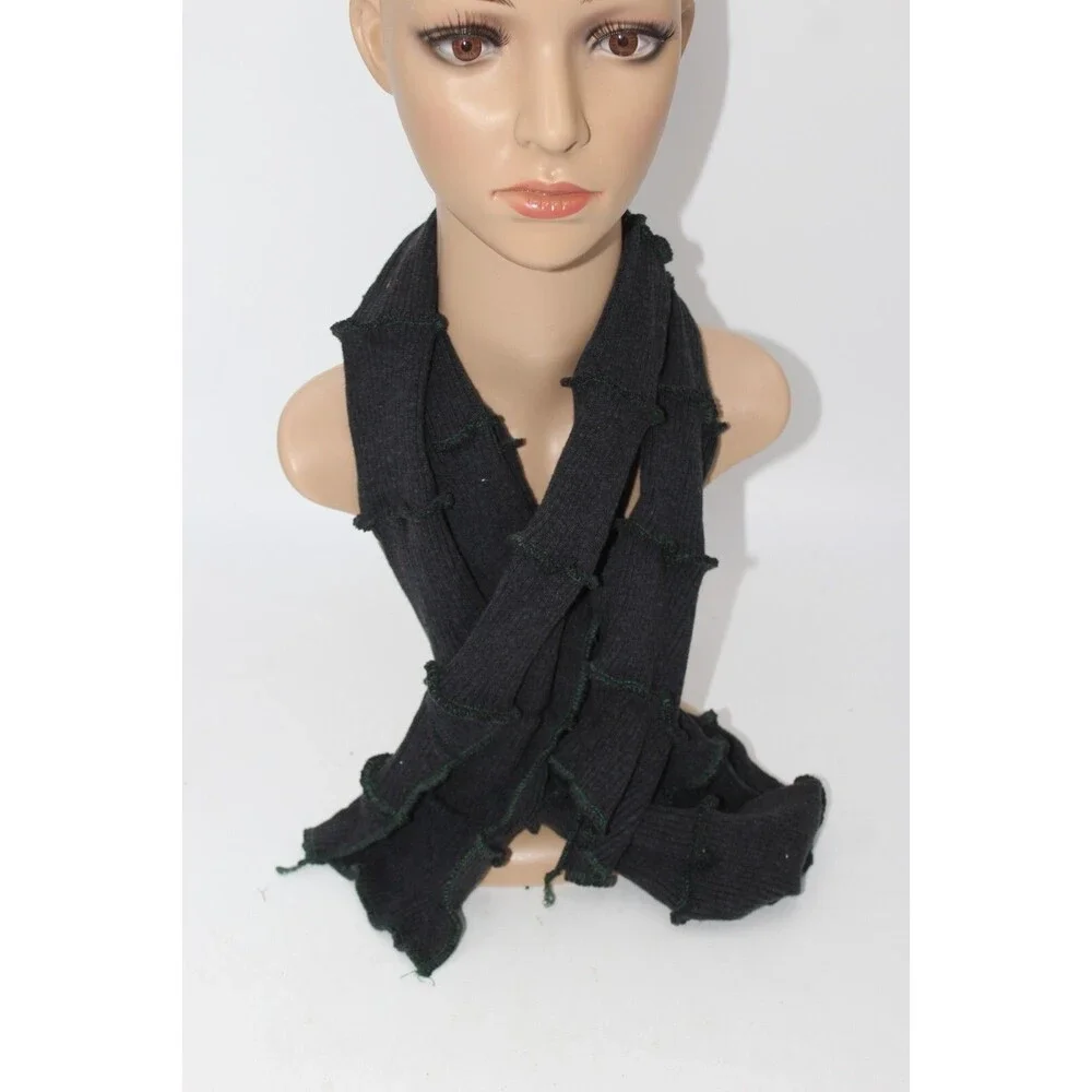 Scarf Upcycled Black Sweaters Winter Green Stitching 72